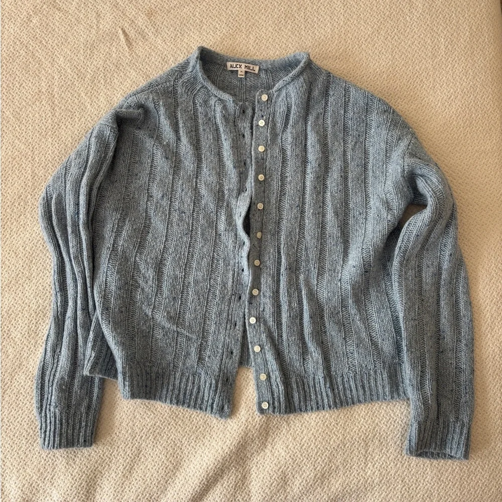 Alex Mill Pale Blue Ribbed Button-Up Cardigan - Picture 1 of 2